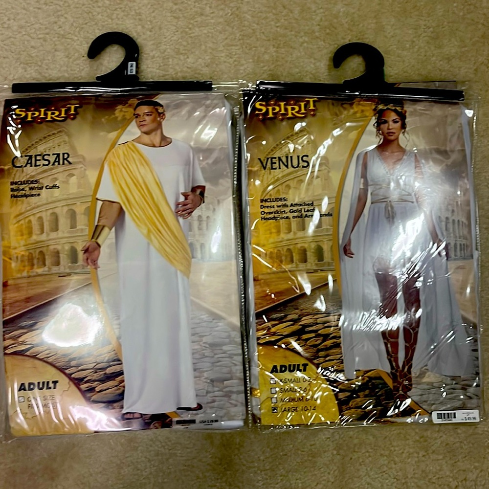 Venus and Caesar his and hers Halloween costumes NWT
